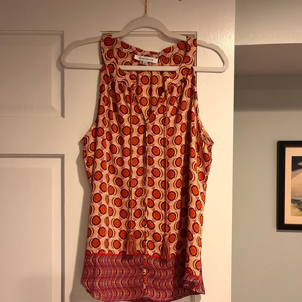 Rose & Olive Orange and Red Printed Sleeveless Blouse